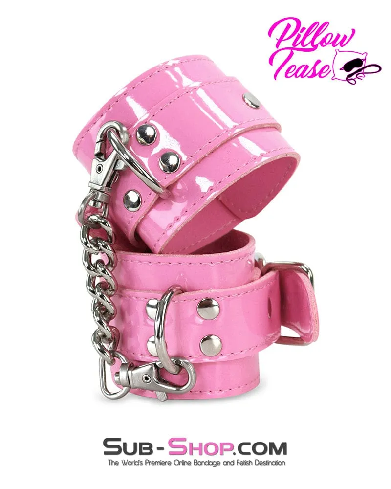 0616DL      Pink Patent Vegan Leather Bondage Cuffs