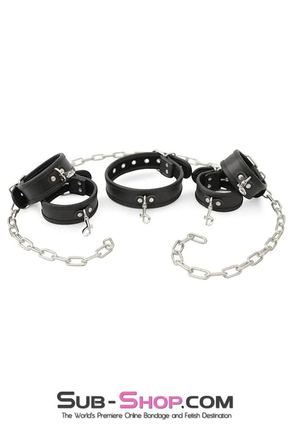 0803M      6 Pc. Cuffs, Collar and Chains Bondage Slave Starter Set - MEGA Deal