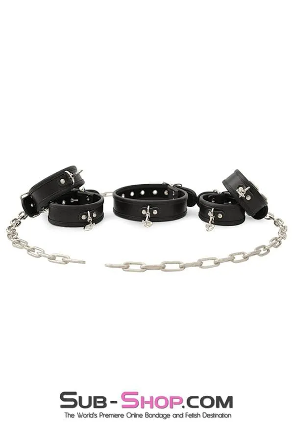 0803M      6 Pc. Cuffs, Collar and Chains Bondage Slave Starter Set - MEGA Deal