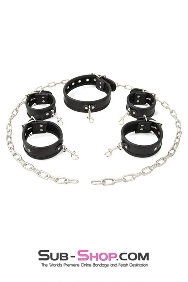 0803M      6 Pc. Cuffs, Collar and Chains Bondage Slave Starter Set - MEGA Deal