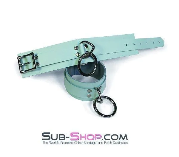 0989A      I Like It Rough Retro Mint Green Leather Bondage Wrist Cuffs