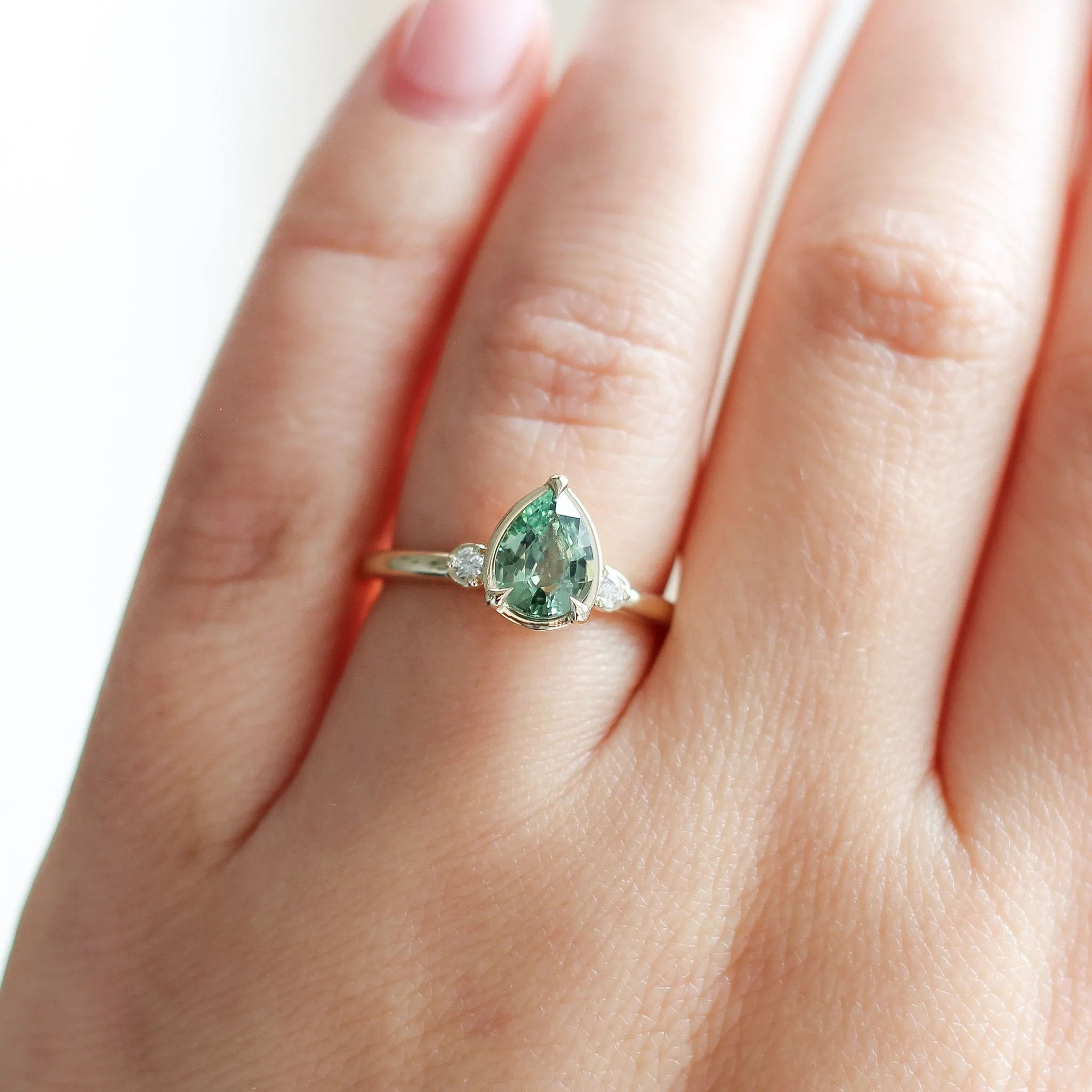 1.33ct Lagoon Green Pear Sapphire Ring