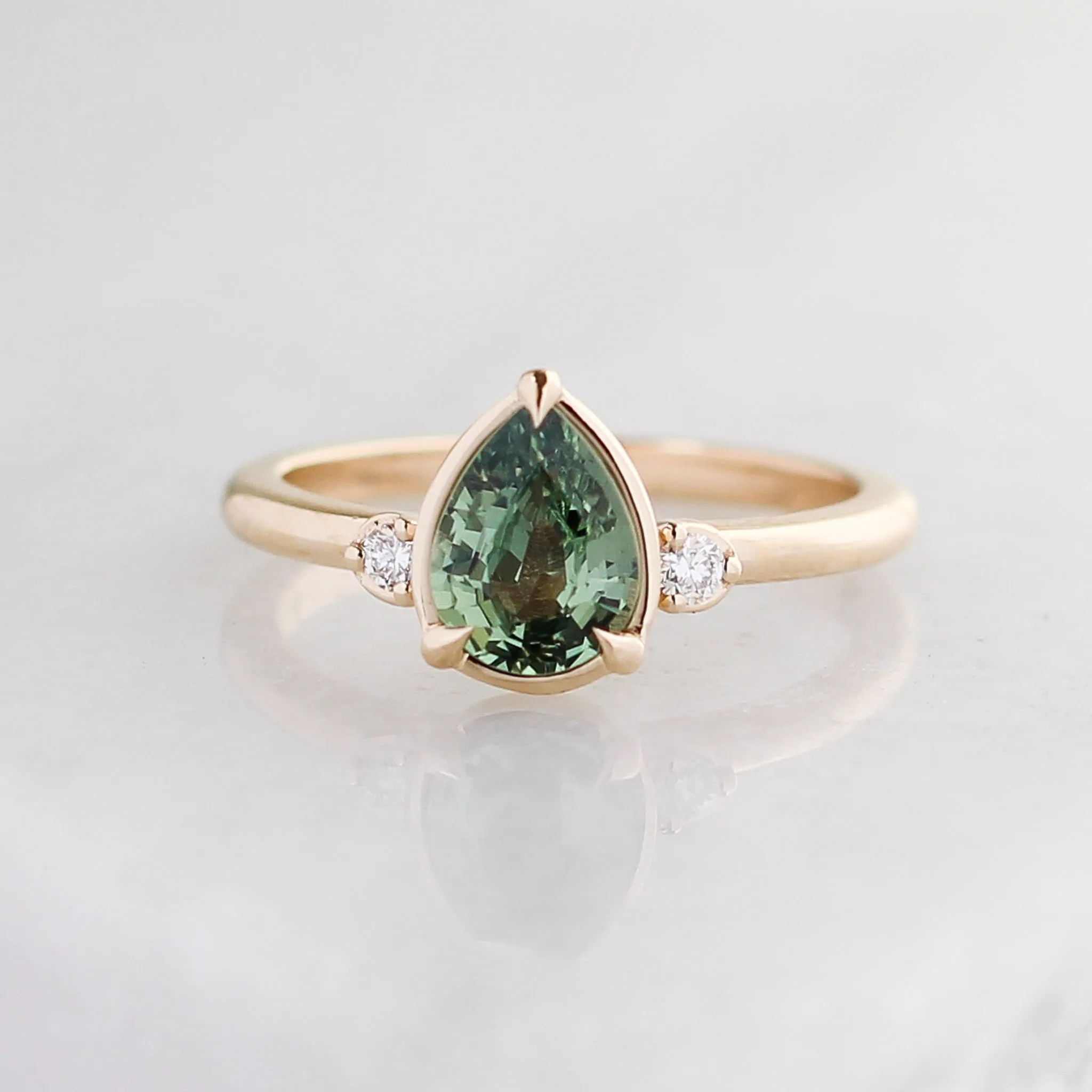 1.33ct Lagoon Green Pear Sapphire Ring