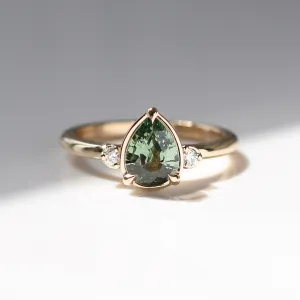 1.33ct Lagoon Green Pear Sapphire Ring