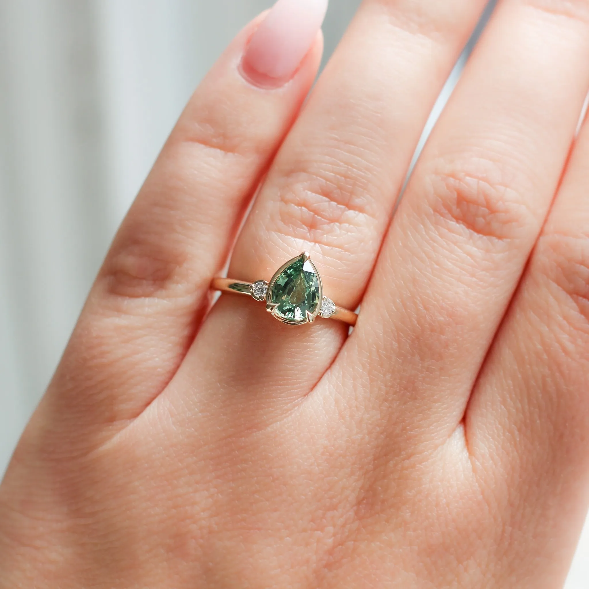 1.33ct Lagoon Green Pear Sapphire Ring