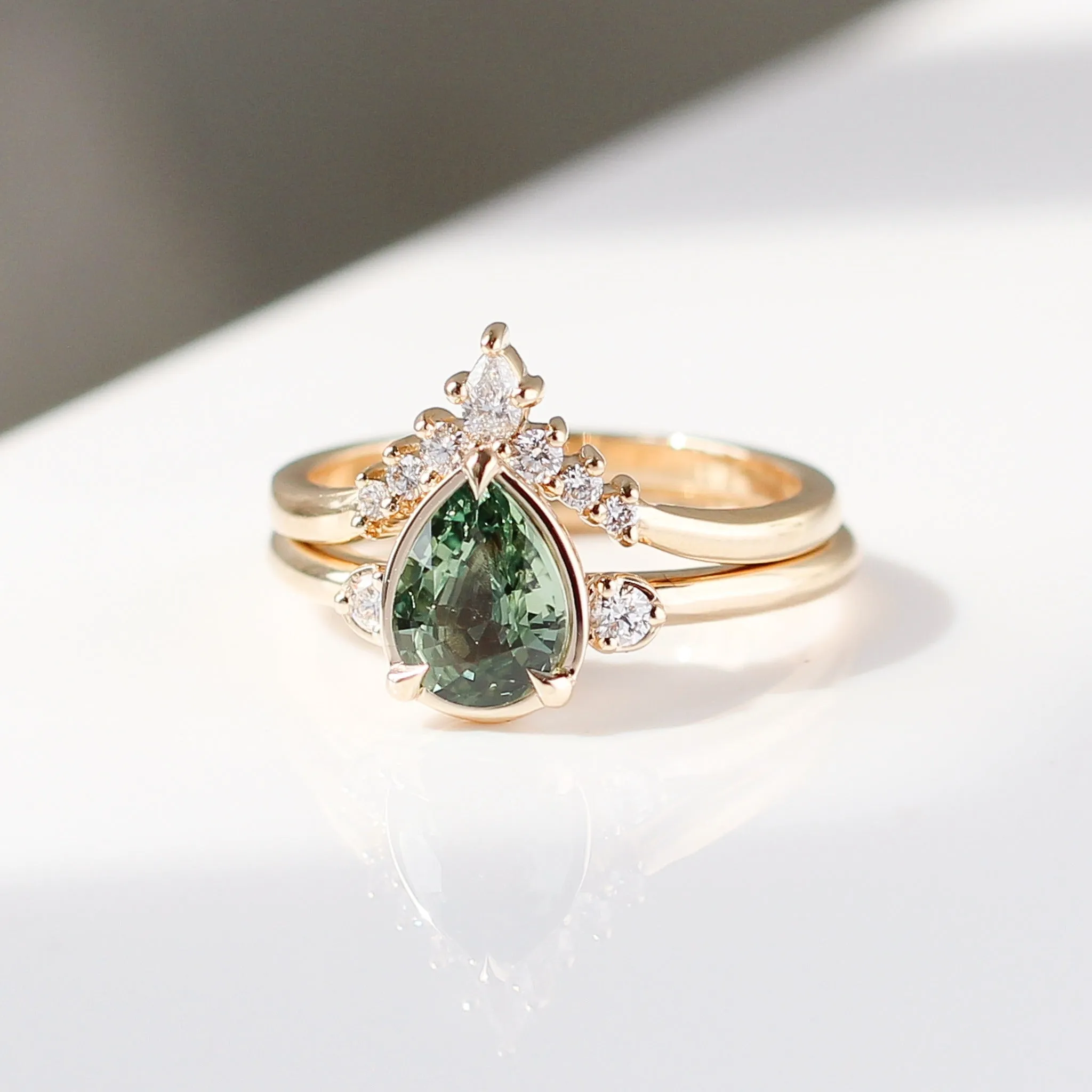 1.33ct Lagoon Green Pear Sapphire Ring