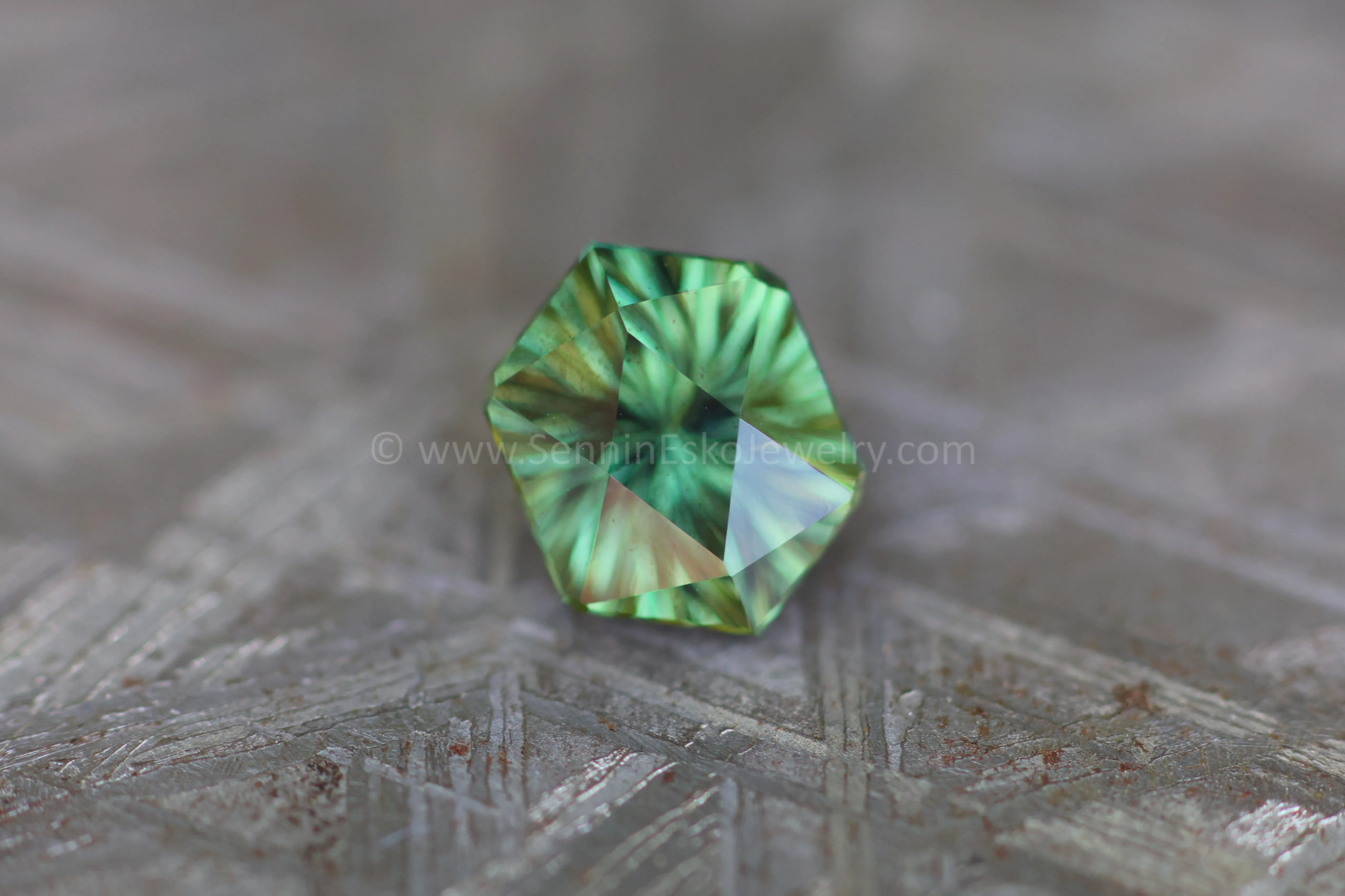 1.35 Carat Forest Green Sapphire Hexagon - 7.2x5.6mm, Fantasy Cut