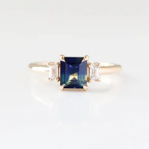 1.37ct Trilogy Emerald Cut Blue Sapphire Ring