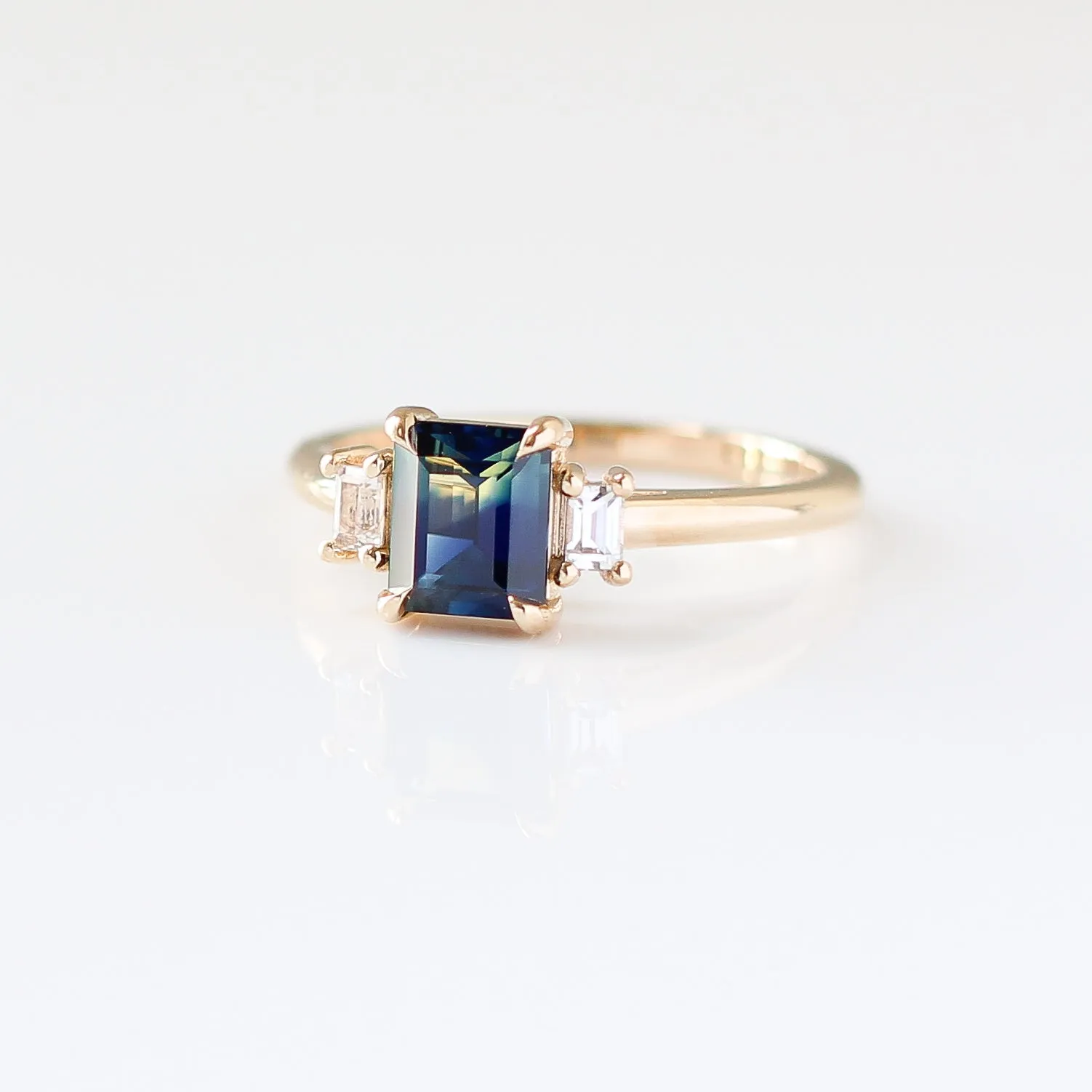 1.37ct Trilogy Emerald Cut Blue Sapphire Ring