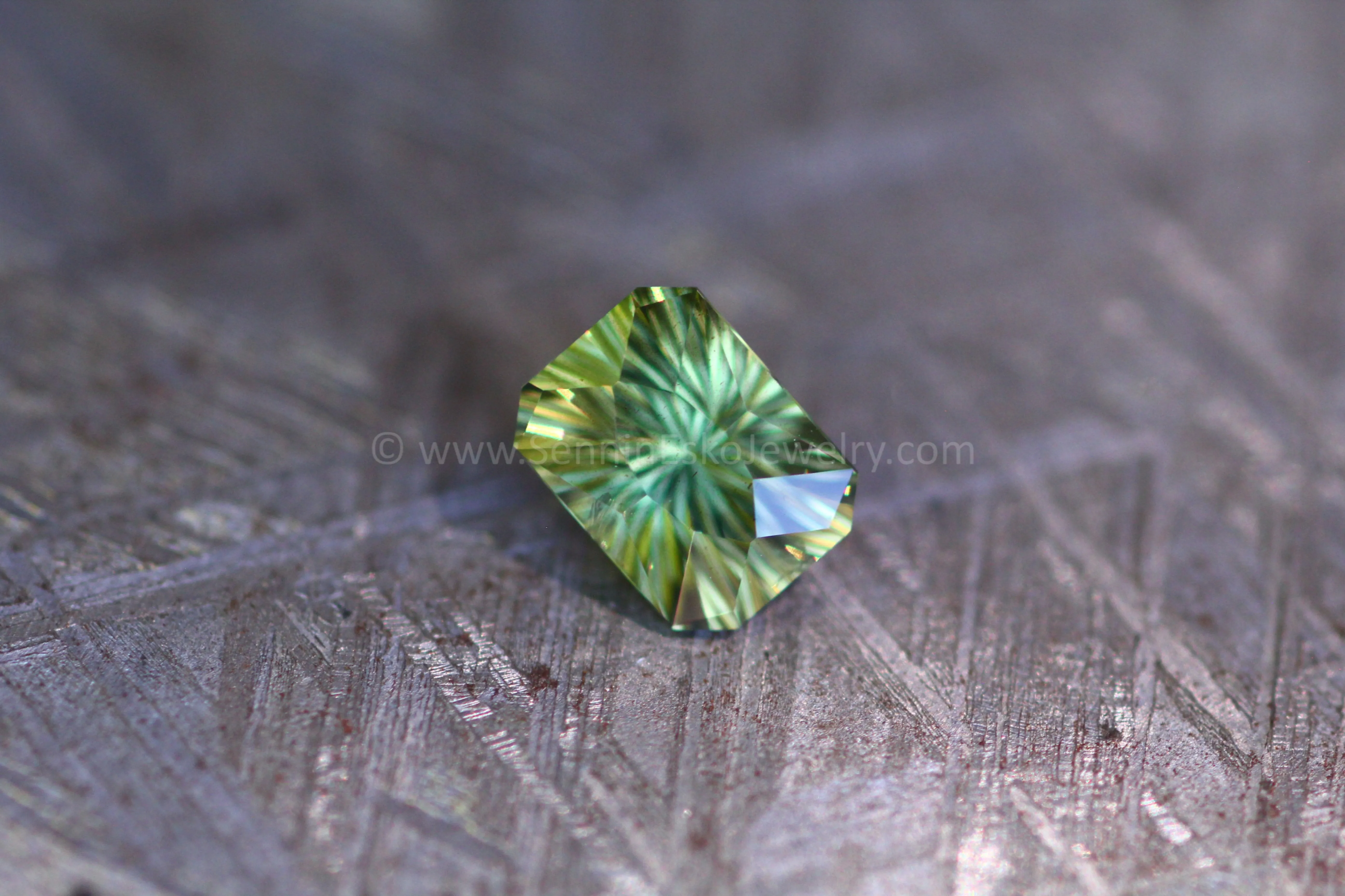 1.42 Carat Olive Green Sapphire Octagon - 7x5.2mm, Fantasy Cut