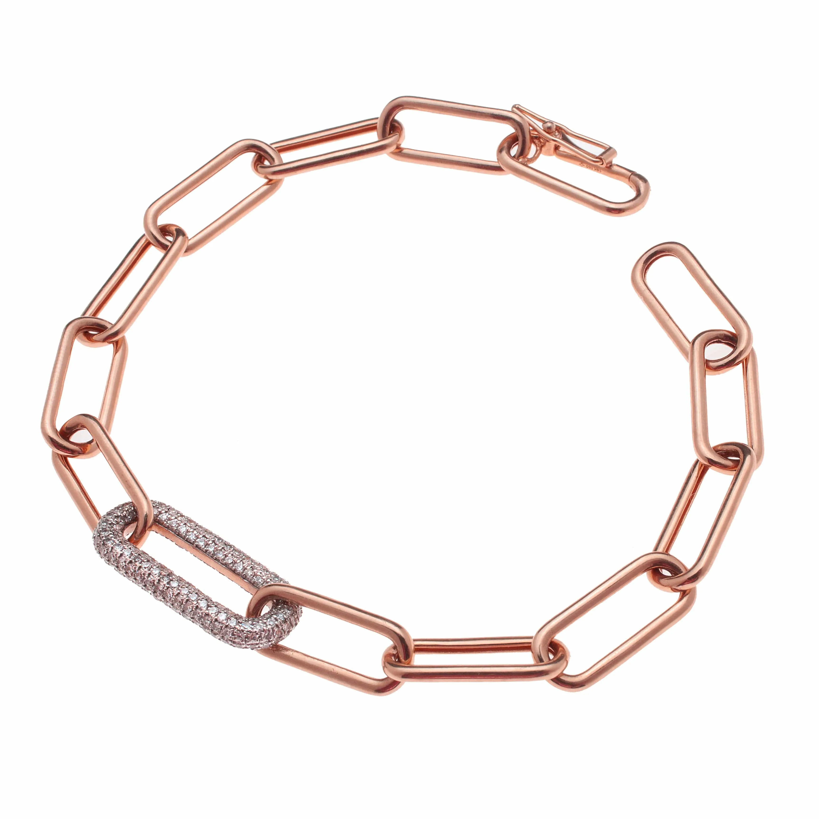 14K Paper Clip Bracelet with One Large Micro-Pave Diamond Link