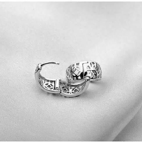 14K White Gold Plated Filigree Flower Huggie Earrings for Women Special Occasion