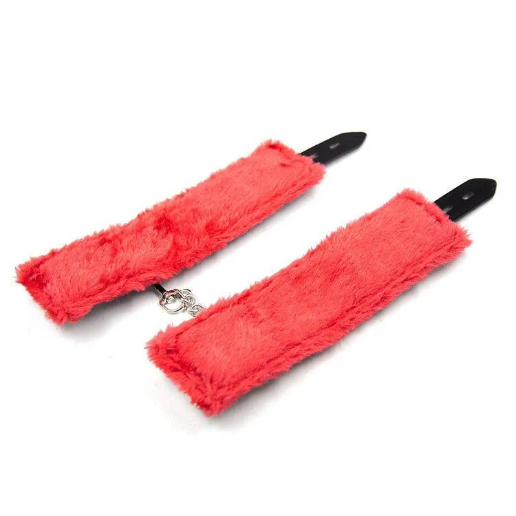 1536M      Plush Cuffs Locking Fur Lined Red & Black Wrist Bondage Cuffs