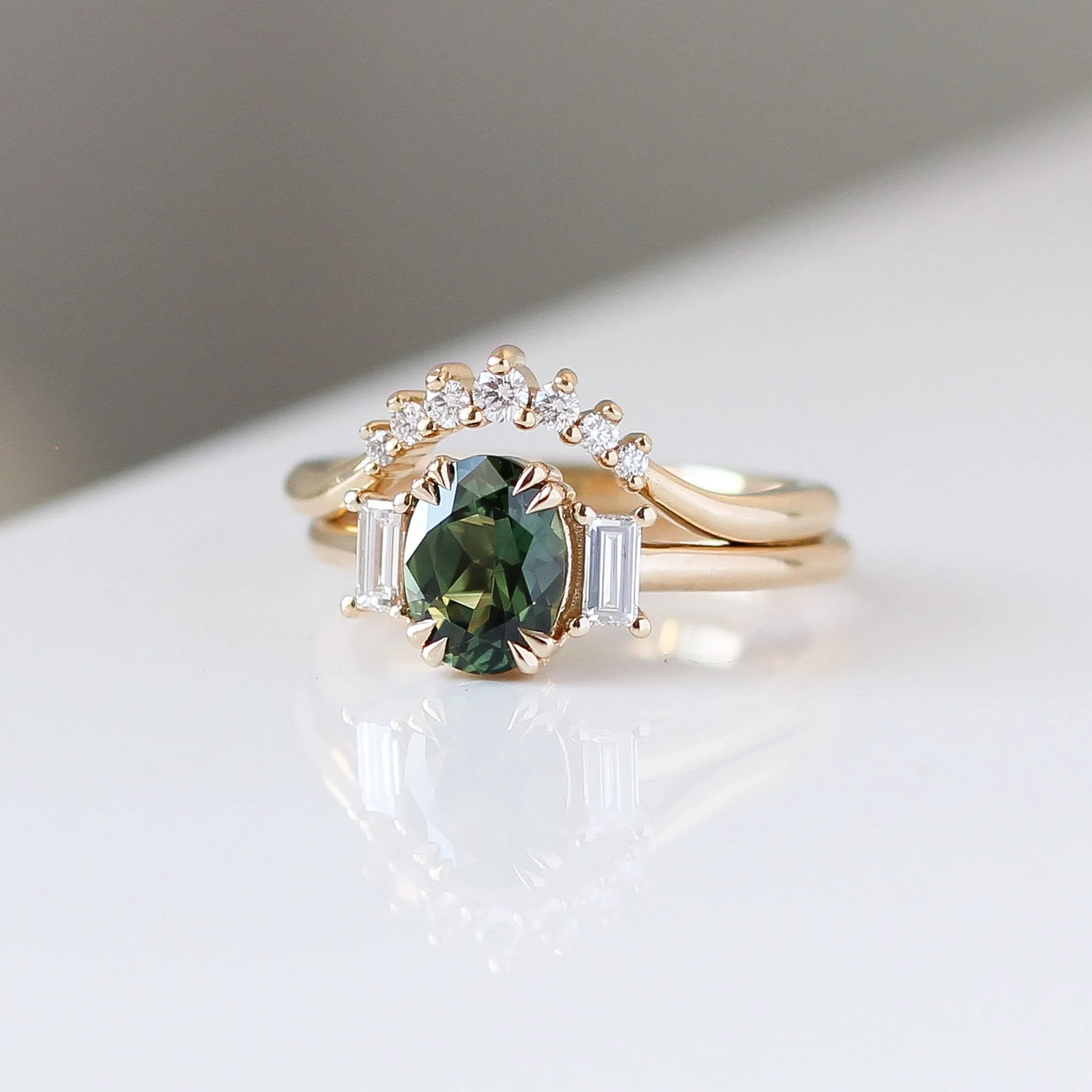 1.60ct Trilogy Oval Green Sapphire Ring