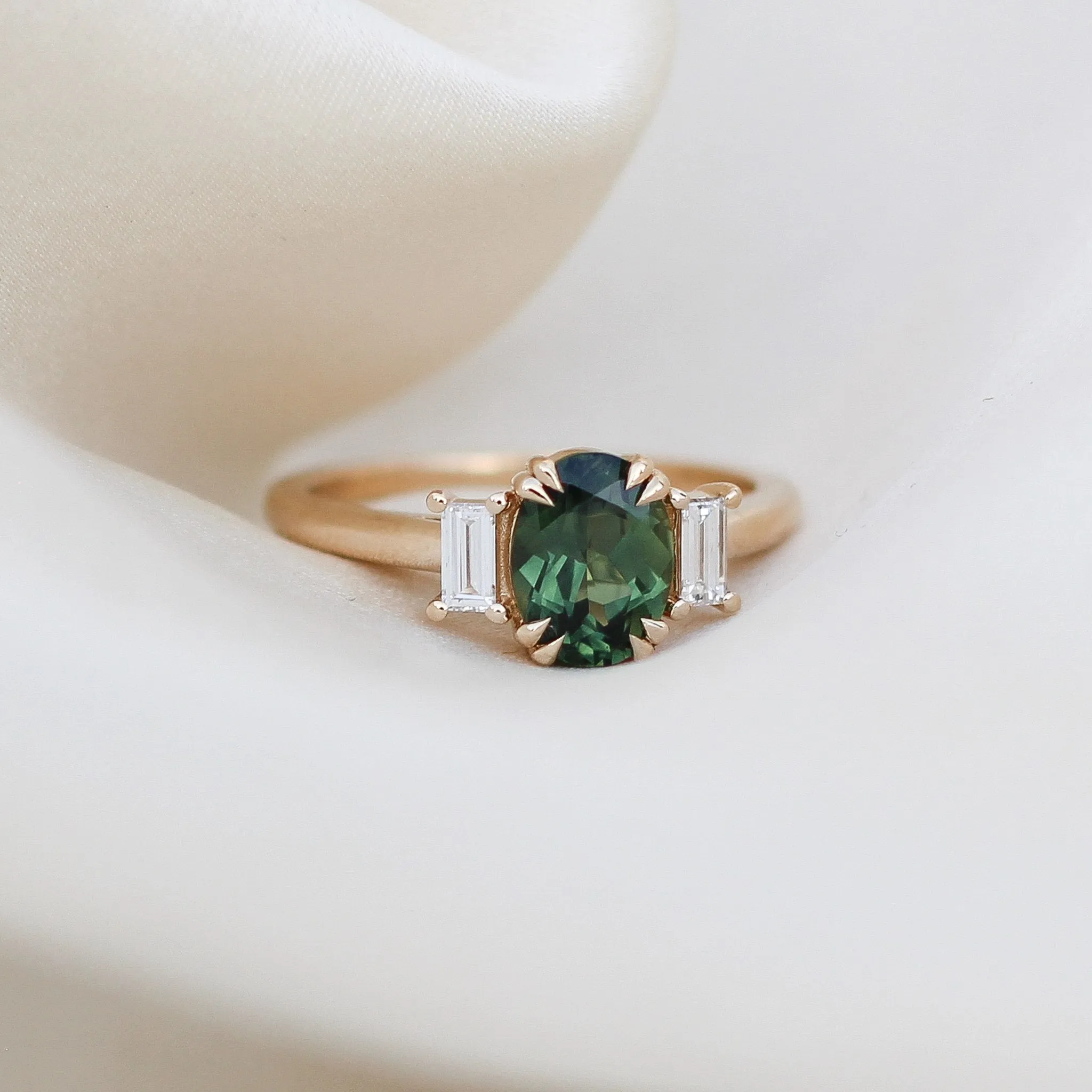 1.60ct Trilogy Oval Green Sapphire Ring