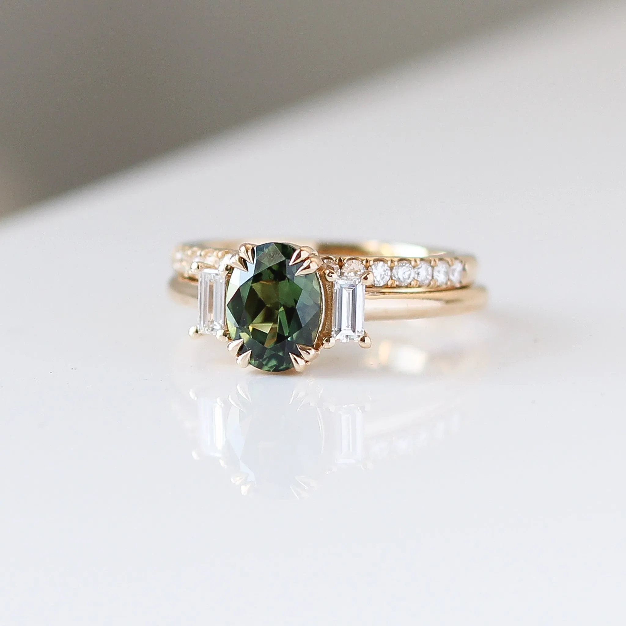 1.60ct Trilogy Oval Green Sapphire Ring