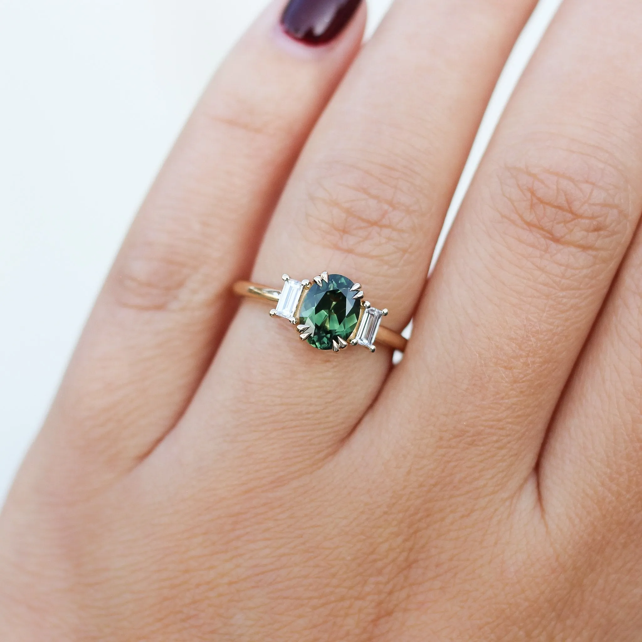 1.60ct Trilogy Oval Green Sapphire Ring