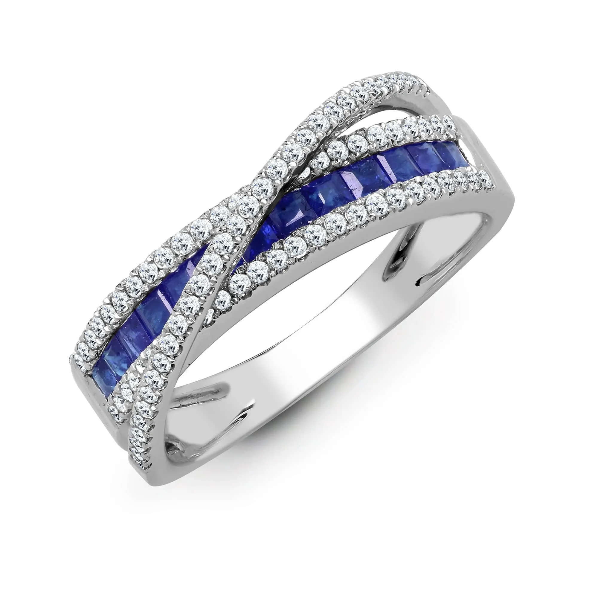 18ct White Diamond-0.33ct Sapphire-0.57ct Crossover Ring