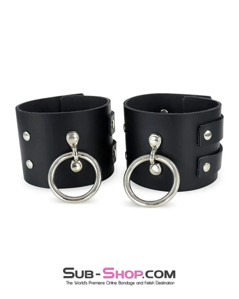 2499A      3 Inch Wide Black Leather Ankle Cuffs