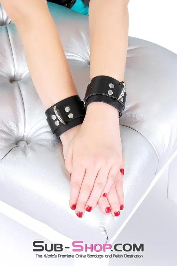 2730A      Midnight Pleasures Black Leather Bondage Wrist Cuffs