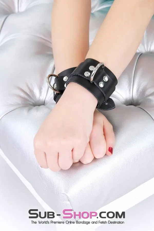 2730A      Midnight Pleasures Black Leather Bondage Wrist Cuffs