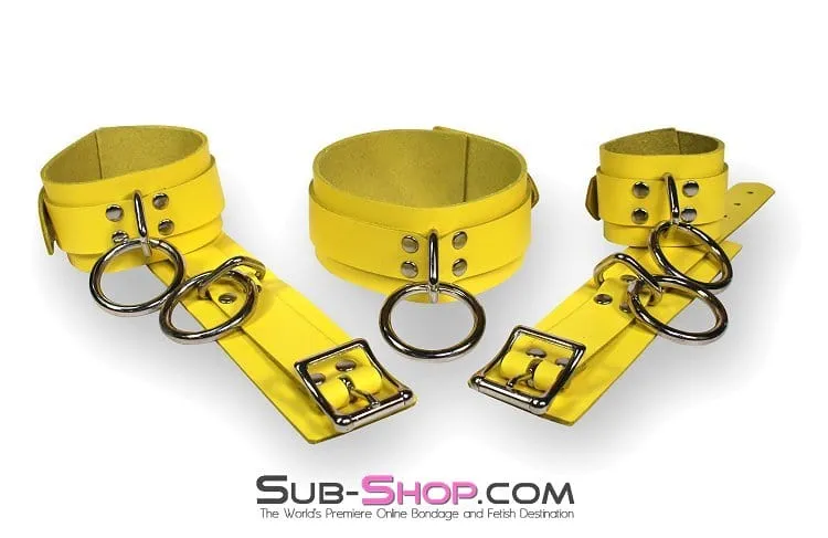 4792A      Playtime Bright Yellow Leather Bondage Cuffs