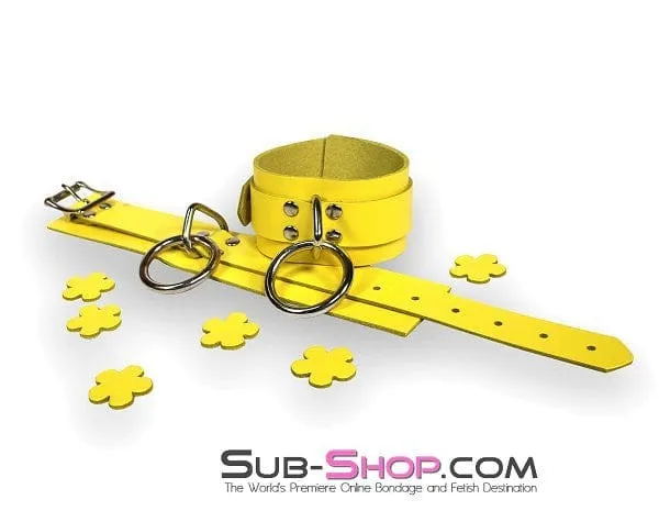 4792A      Playtime Bright Yellow Leather Bondage Cuffs