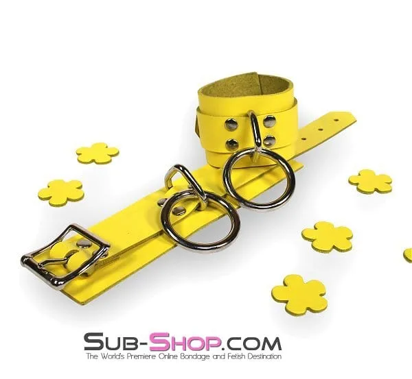 4792A      Playtime Bright Yellow Leather Bondage Cuffs