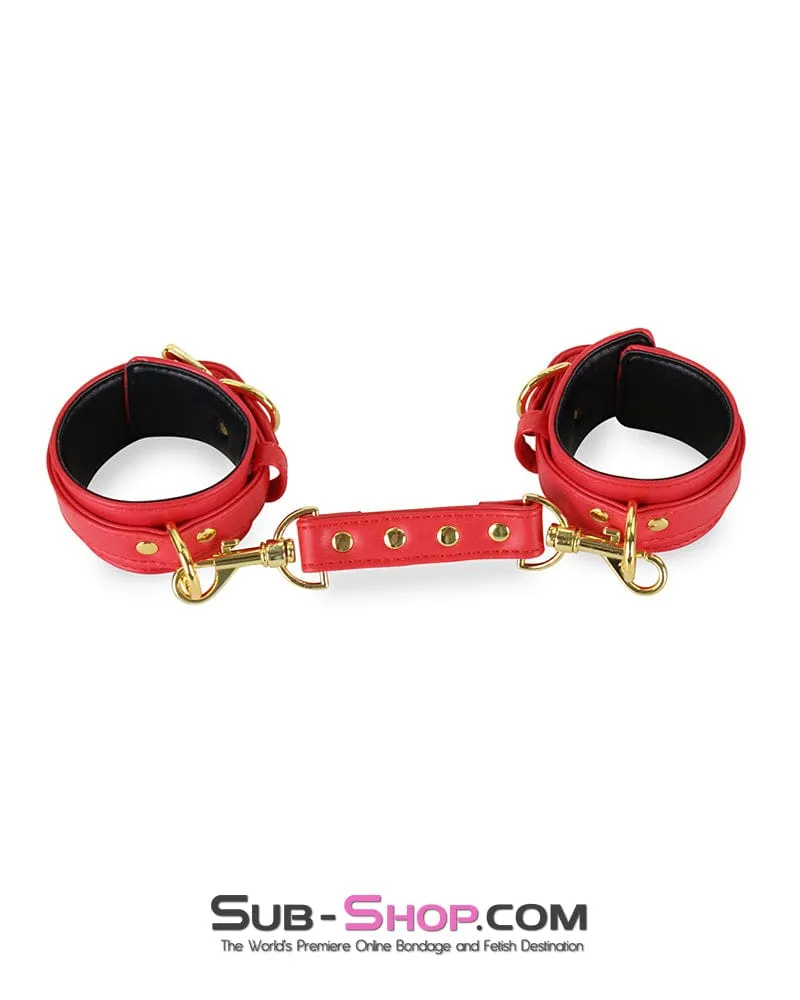 7143M      Red Hots Gold Standard Padded Supple Wrist Bondage Cuffs with Connector