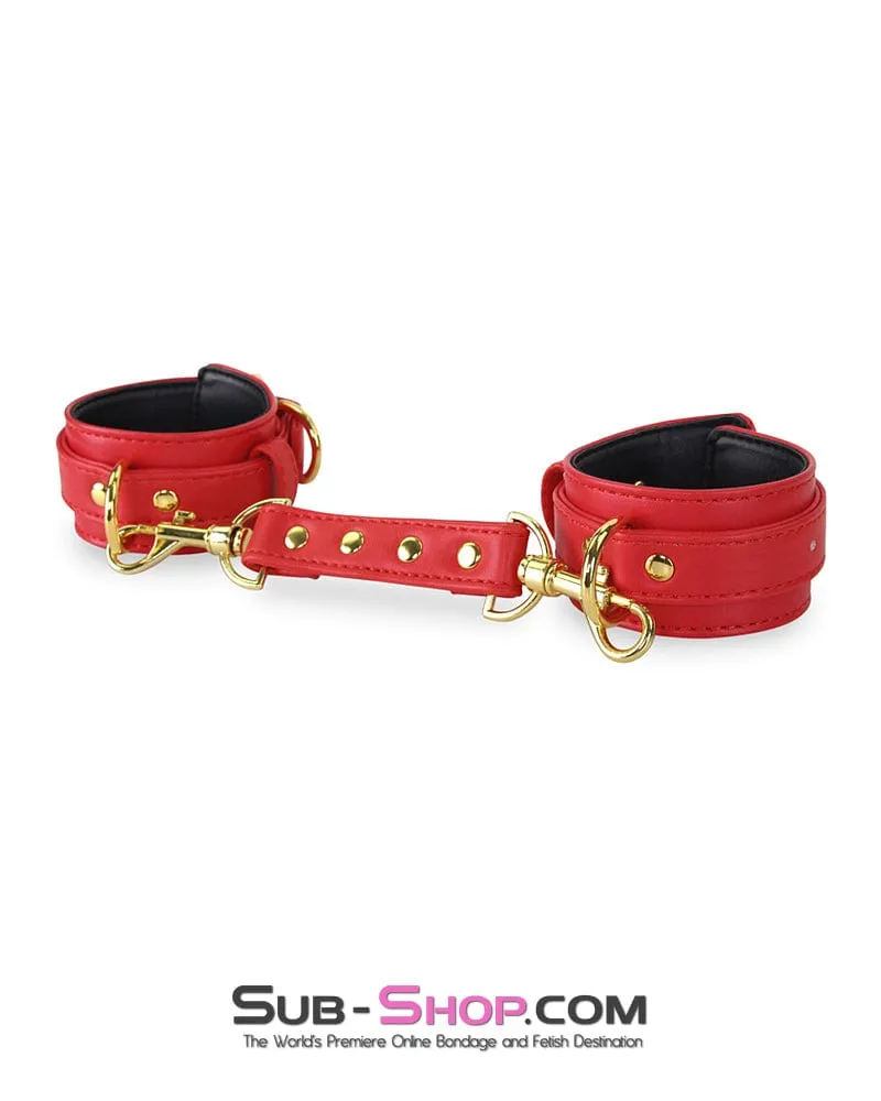 7143M      Red Hots Gold Standard Padded Supple Wrist Bondage Cuffs with Connector