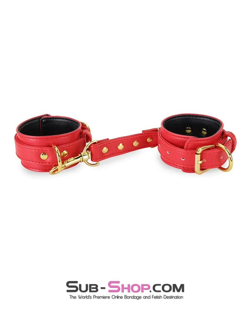 7143M      Red Hots Gold Standard Padded Supple Wrist Bondage Cuffs with Connector