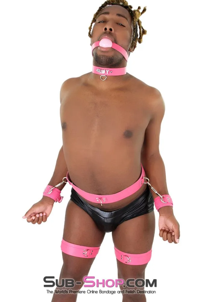 7238A-SIS      Hot Pink Sissy Leather Thigh Cuffs