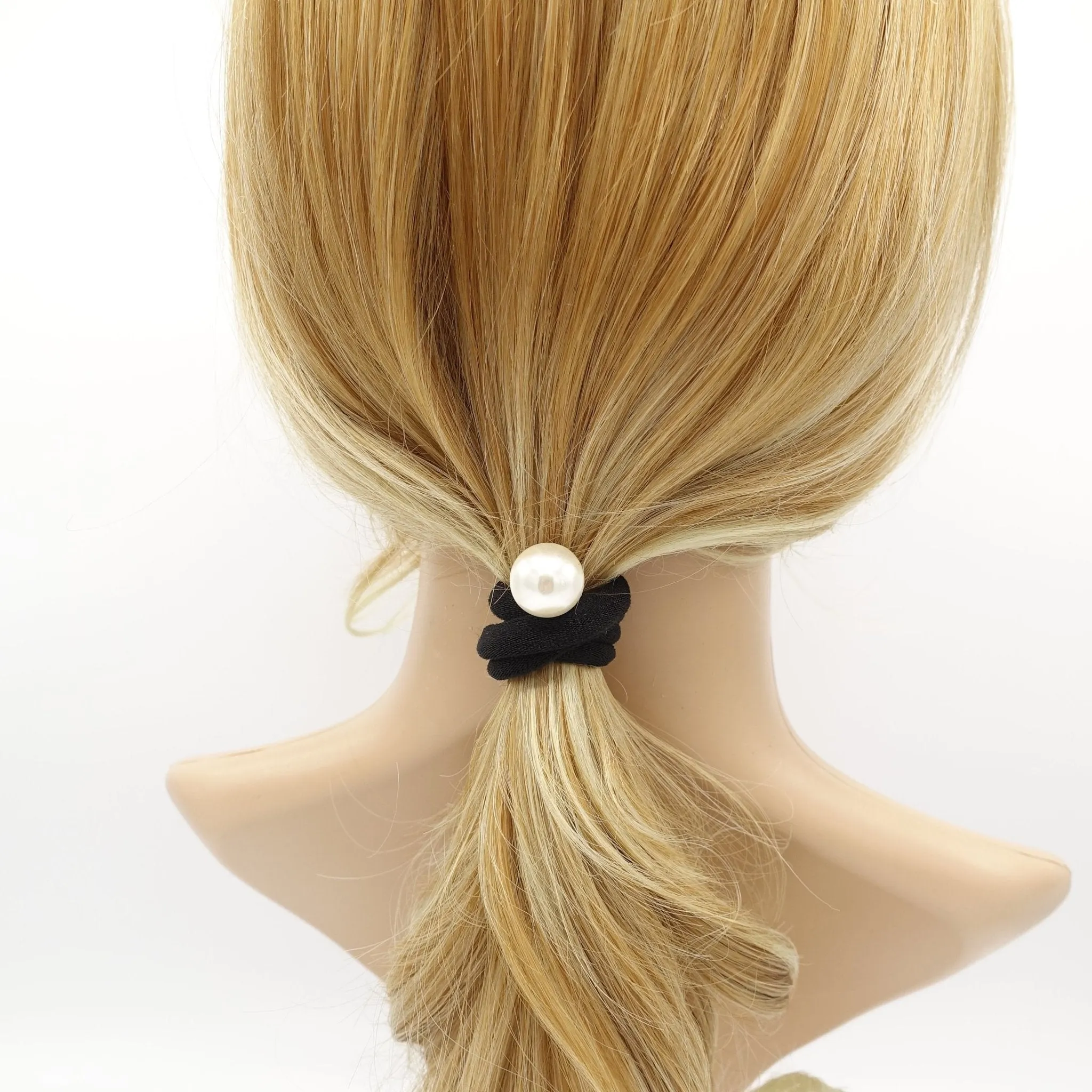 Optimal womans hair accessory: Set of 2 pearl ball embellished ponytail holders