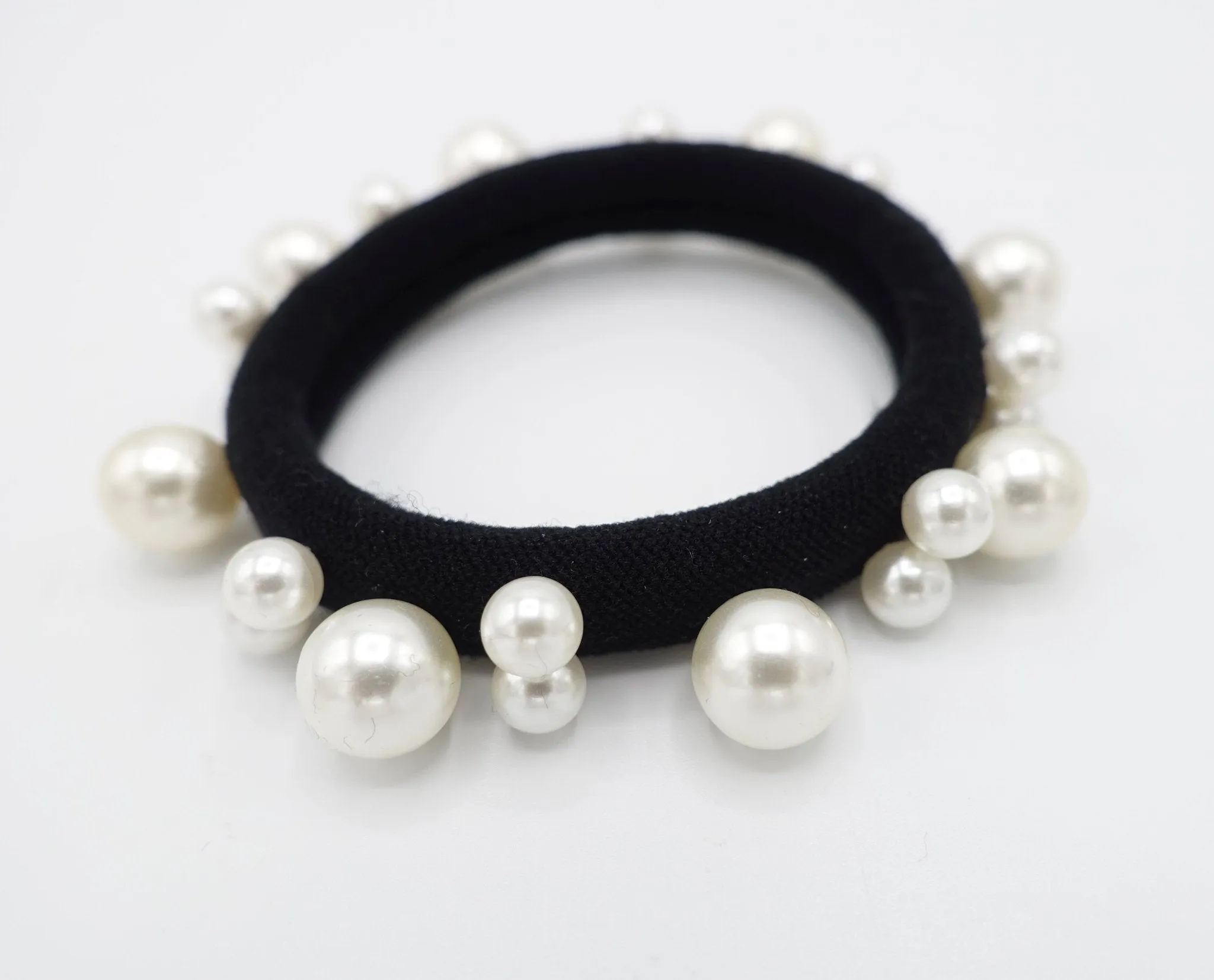 Optimal womans hair accessory: Set of 2 pearl ball embellished ponytail holders