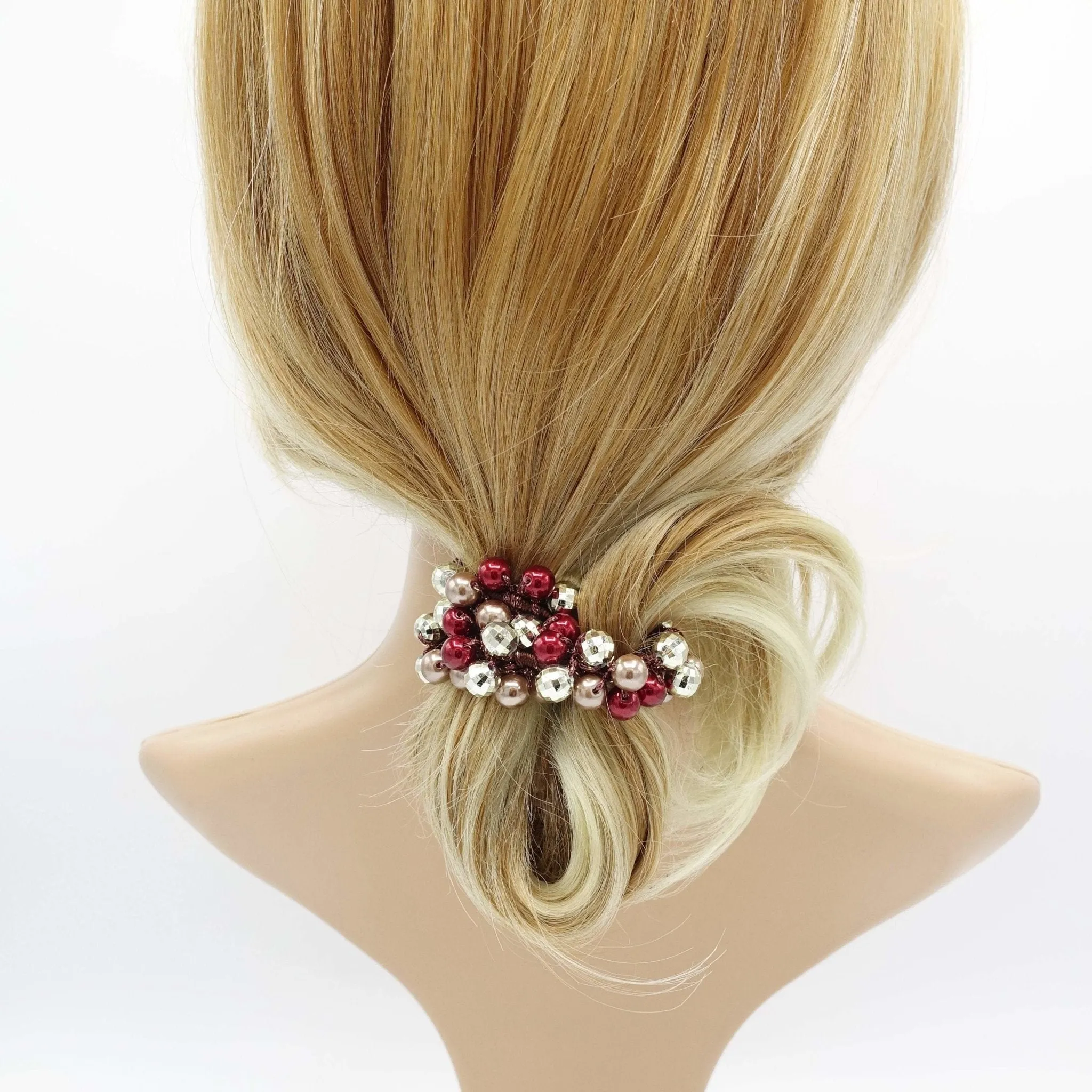 acrylic mini ball disco polyhedron beaded hair elastic ponytail holder woman hair accessory