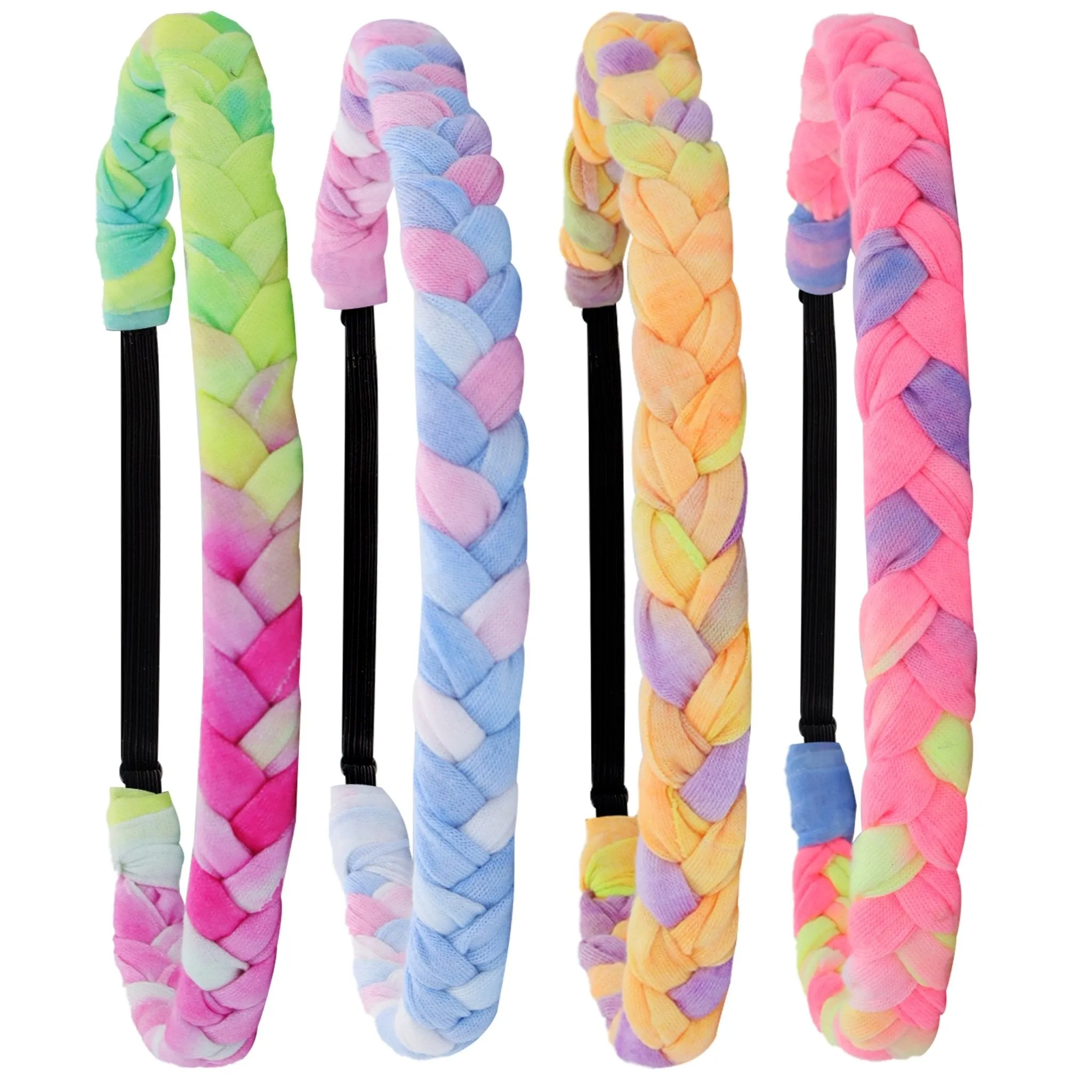 Adjustable Tie Dye Braided Headbands - 4 Pack