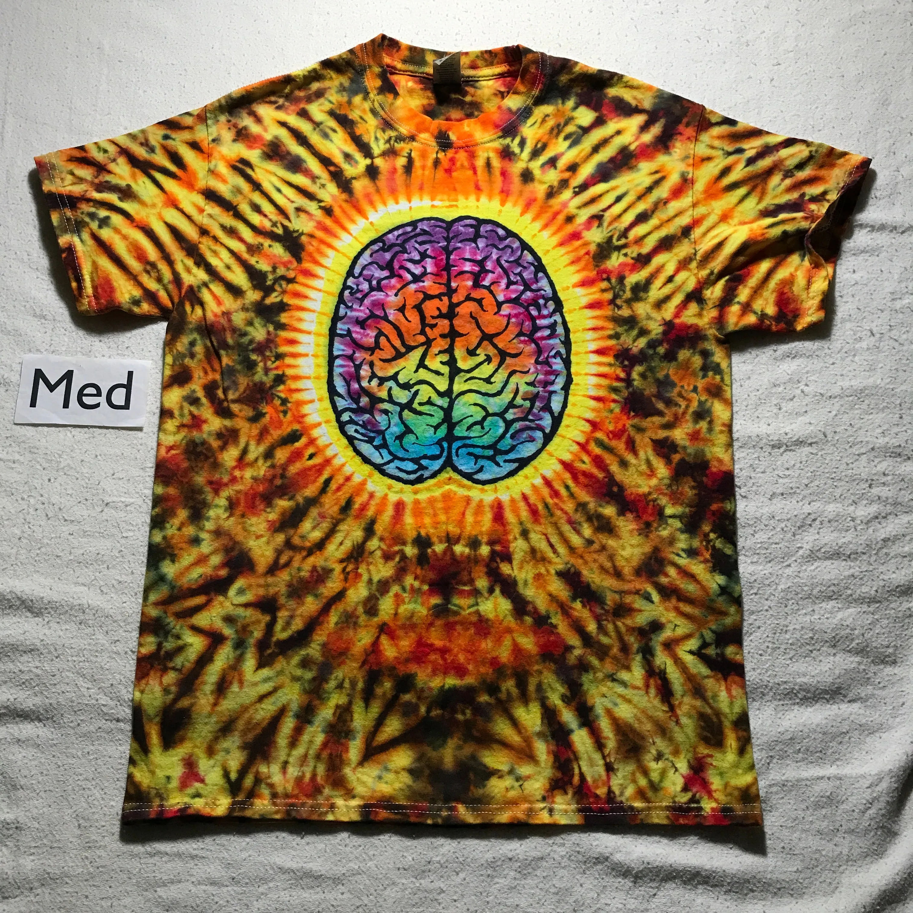 Adult Medium Tie-Dye Rainbow Brain Tee in Fire Colors