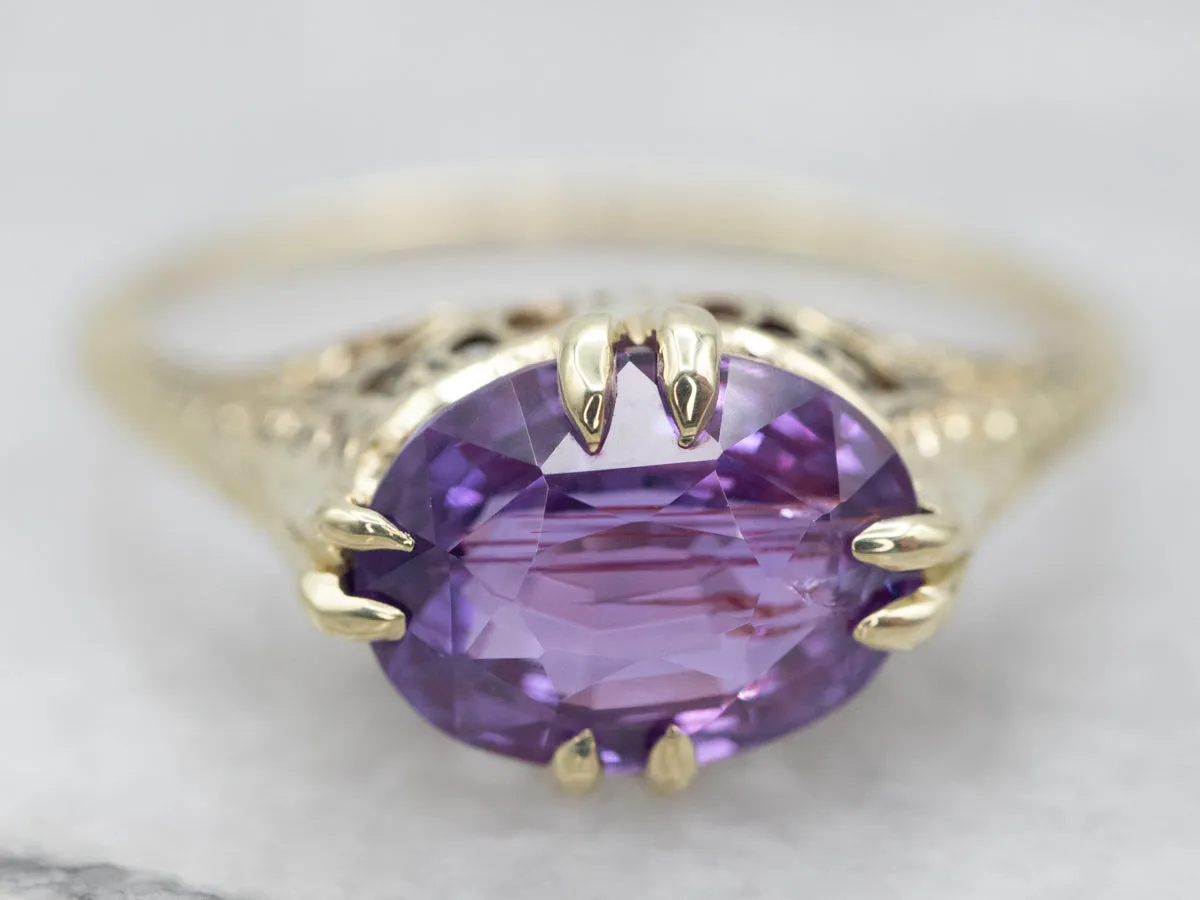 Antique Purple Sapphire Solitaire Engagement Ring