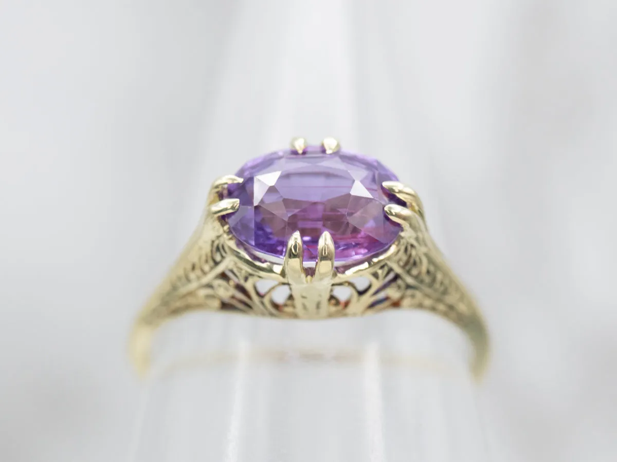 Antique Purple Sapphire Solitaire Engagement Ring