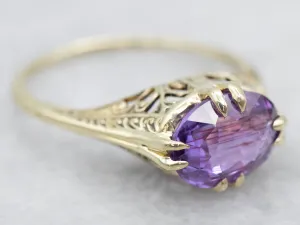 Antique Purple Sapphire Solitaire Engagement Ring