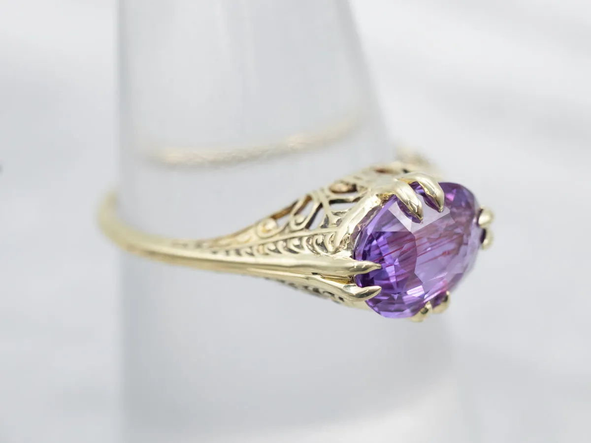 Antique Purple Sapphire Solitaire Engagement Ring