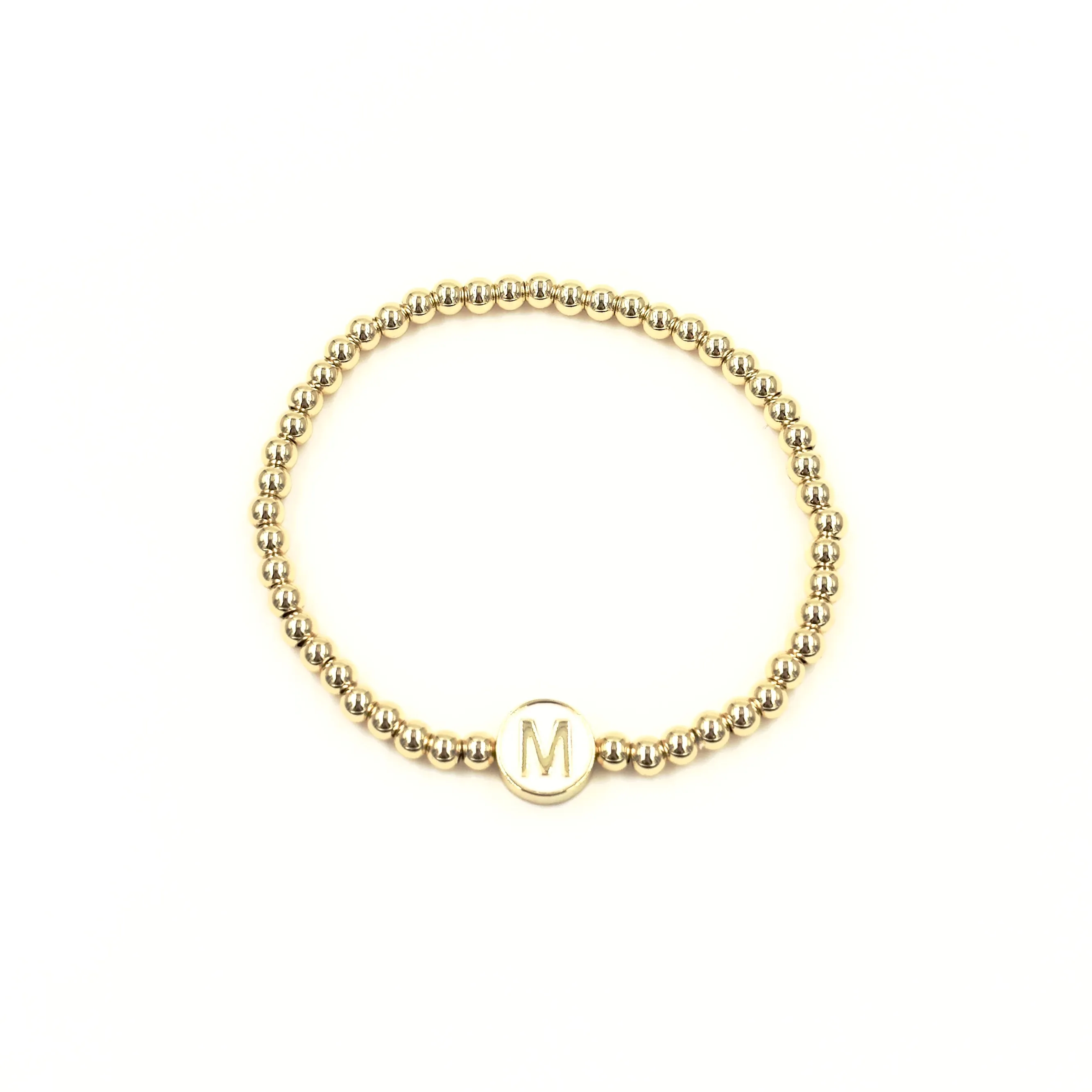 Ashley Gold Stainless Steel Gold Plated White Enamel Letter Bead Stretch Beaded Bracelet