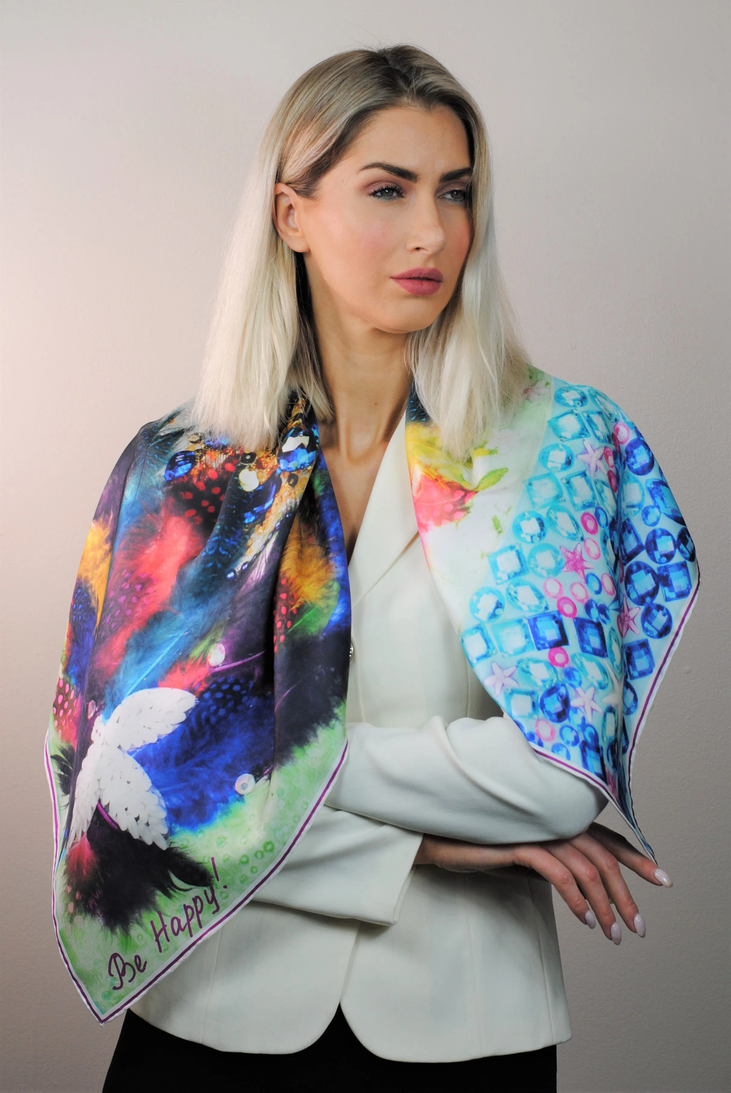 BIRD OF HAPPINESS Designer 100% Silk Art-A-Porte Scarf