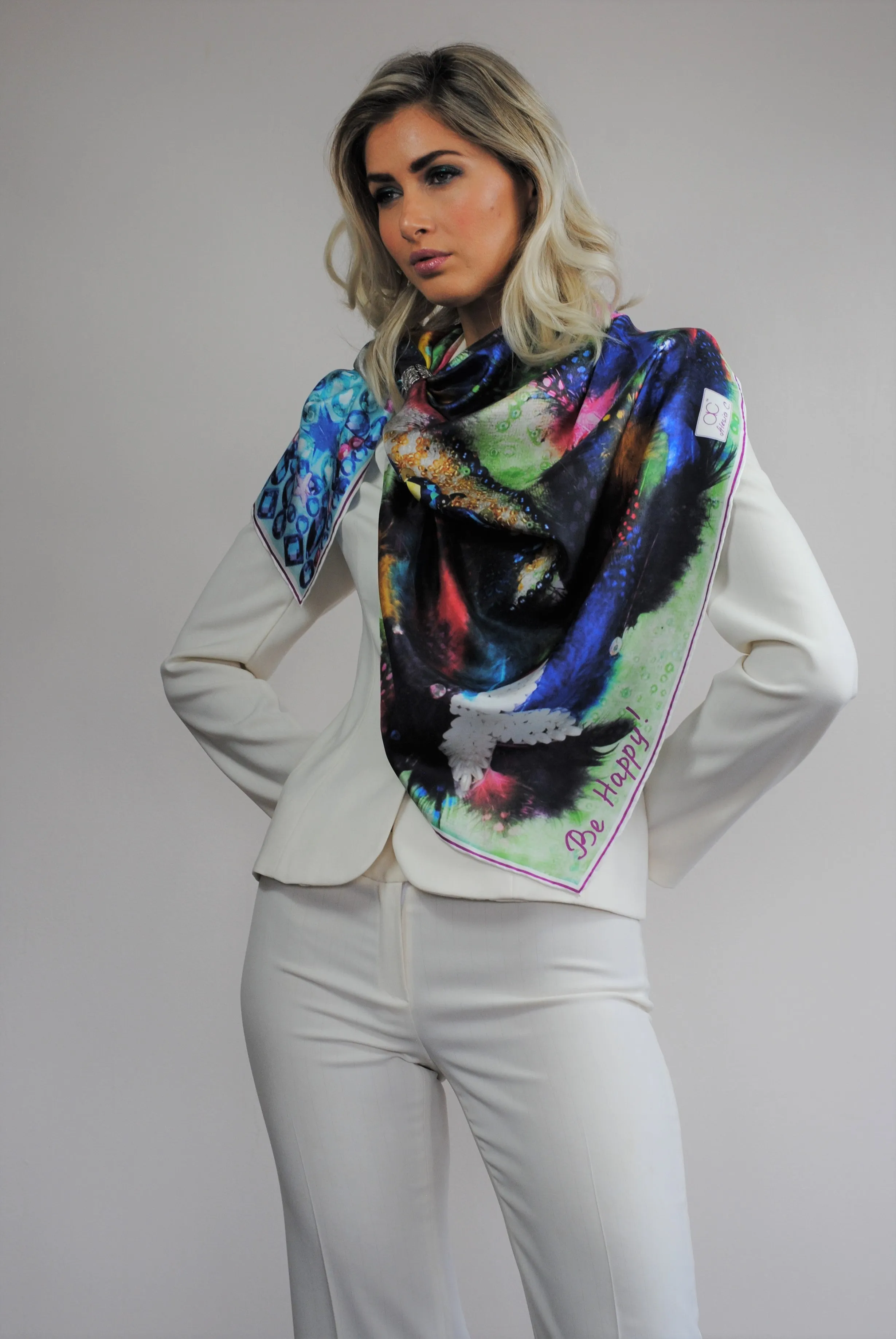 BIRD OF HAPPINESS Designer 100% Silk Art-A-Porte Scarf