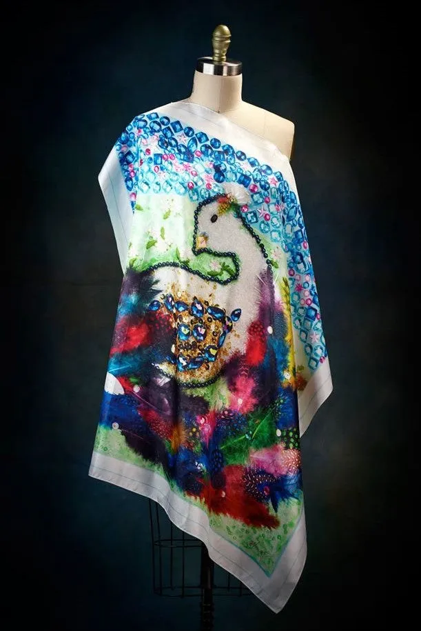 BIRD OF HAPPINESS Designer 100% Silk Art-A-Porte Scarf