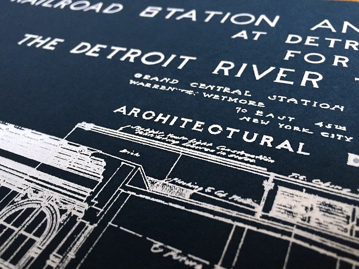 Blueprint Poster, MCS Detroit Train Station Art Print