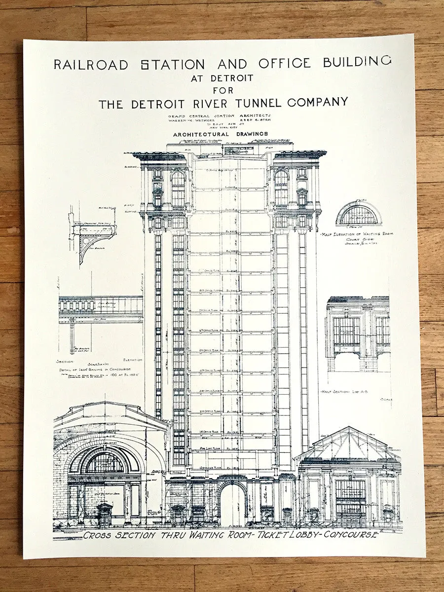 Blueprint Poster, MCS Detroit Train Station Art Print