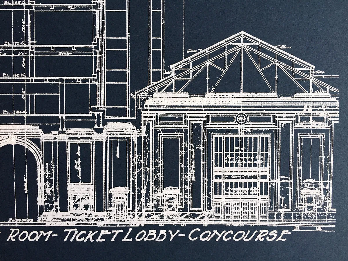 Blueprint Poster, MCS Detroit Train Station Art Print