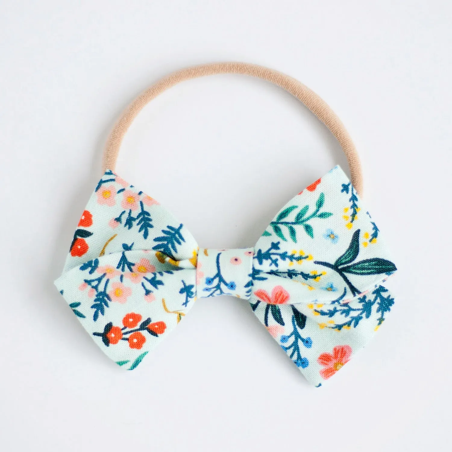 Classic Hair Bow Clip Or Headband / Mint Metallic Floral