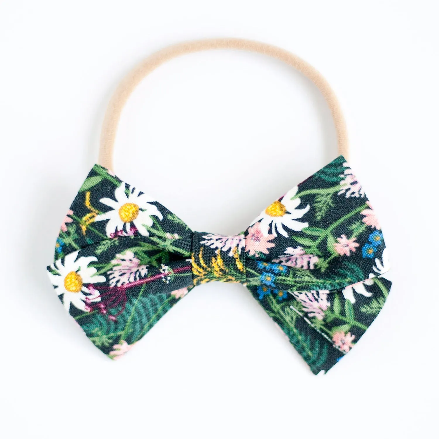 Classic Hair Bow Clip Or Headband / Wildflowers In Hunter